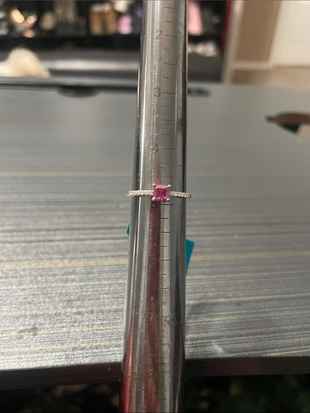 Pink Moissanite Square Cut Sterling Silver Ring